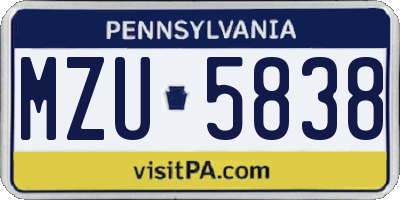 PA license plate MZU5838