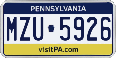 PA license plate MZU5926