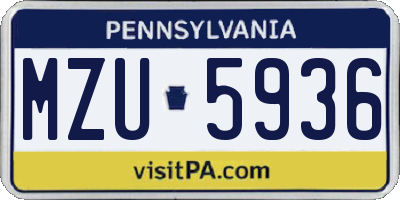 PA license plate MZU5936