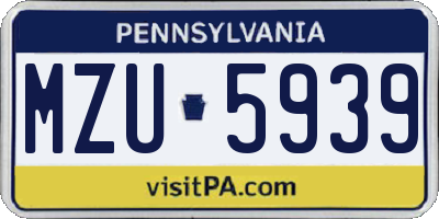 PA license plate MZU5939