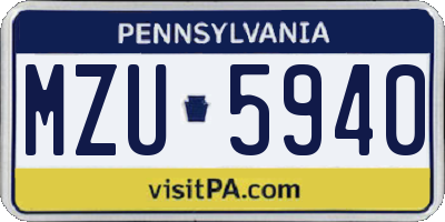PA license plate MZU5940