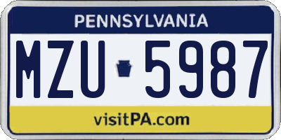 PA license plate MZU5987