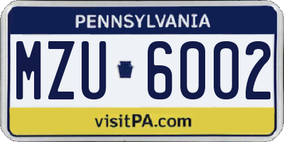 PA license plate MZU6002