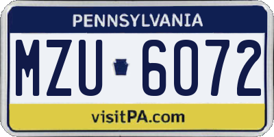 PA license plate MZU6072
