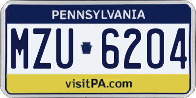 PA license plate MZU6204