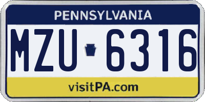 PA license plate MZU6316