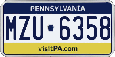 PA license plate MZU6358