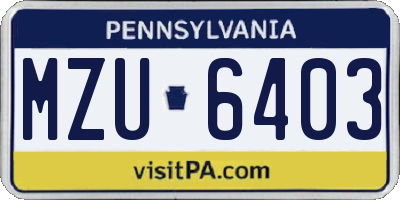 PA license plate MZU6403