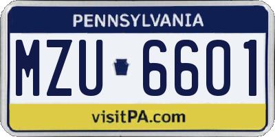PA license plate MZU6601