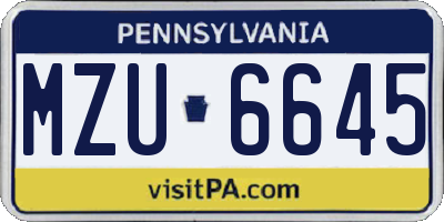 PA license plate MZU6645