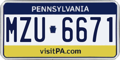 PA license plate MZU6671