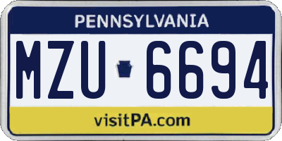 PA license plate MZU6694
