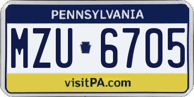 PA license plate MZU6705