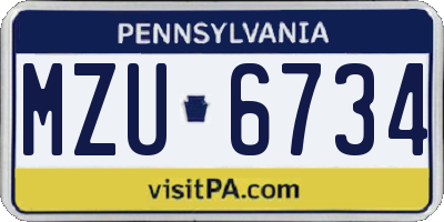 PA license plate MZU6734