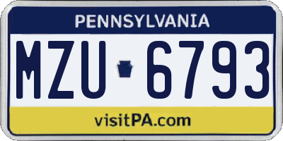 PA license plate MZU6793