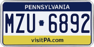 PA license plate MZU6892