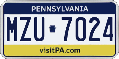 PA license plate MZU7024