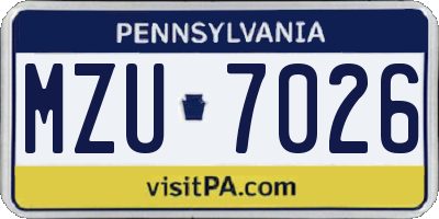 PA license plate MZU7026