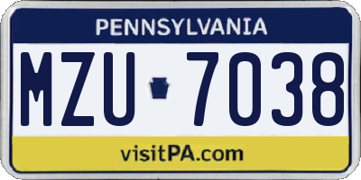 PA license plate MZU7038