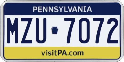 PA license plate MZU7072