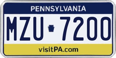 PA license plate MZU7200