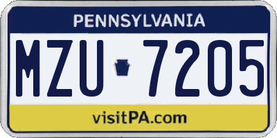 PA license plate MZU7205