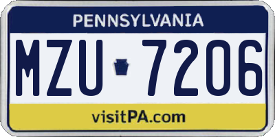 PA license plate MZU7206