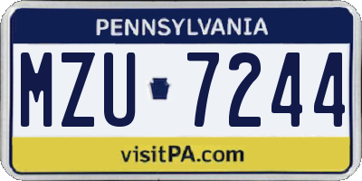 PA license plate MZU7244