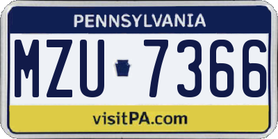 PA license plate MZU7366