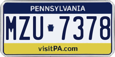 PA license plate MZU7378