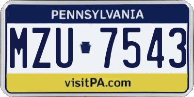 PA license plate MZU7543