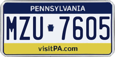 PA license plate MZU7605