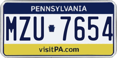 PA license plate MZU7654