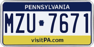 PA license plate MZU7671
