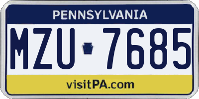 PA license plate MZU7685