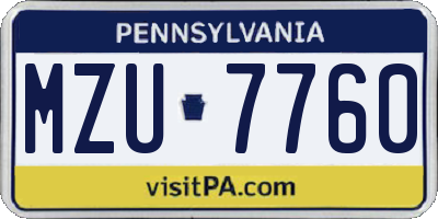 PA license plate MZU7760