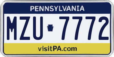 PA license plate MZU7772