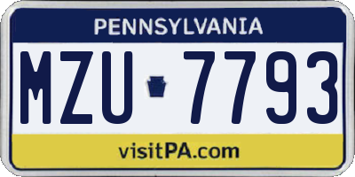 PA license plate MZU7793