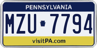 PA license plate MZU7794