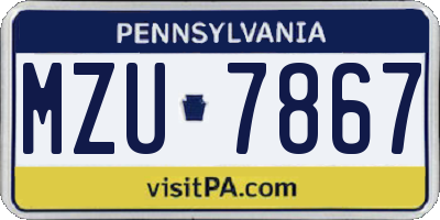 PA license plate MZU7867