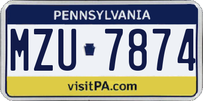 PA license plate MZU7874