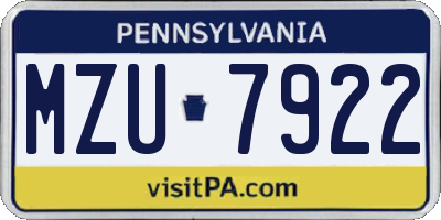 PA license plate MZU7922