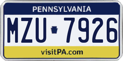 PA license plate MZU7926