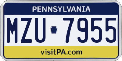 PA license plate MZU7955