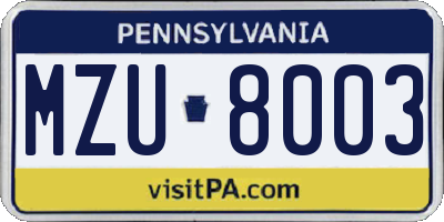 PA license plate MZU8003