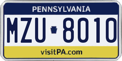 PA license plate MZU8010