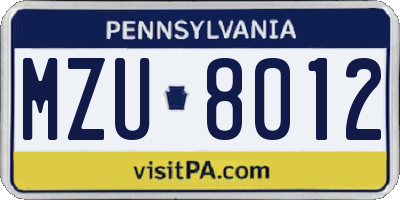 PA license plate MZU8012
