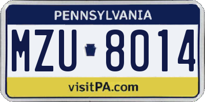 PA license plate MZU8014