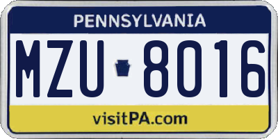 PA license plate MZU8016