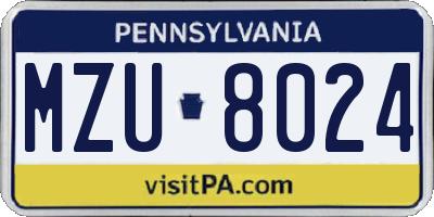 PA license plate MZU8024
